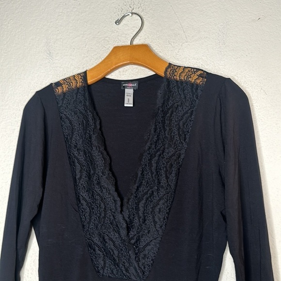 Cosabella Deep V Plunge Long Sleeve Bodysuit Black Size Medium Romantic Classic - Picture 4 of 7